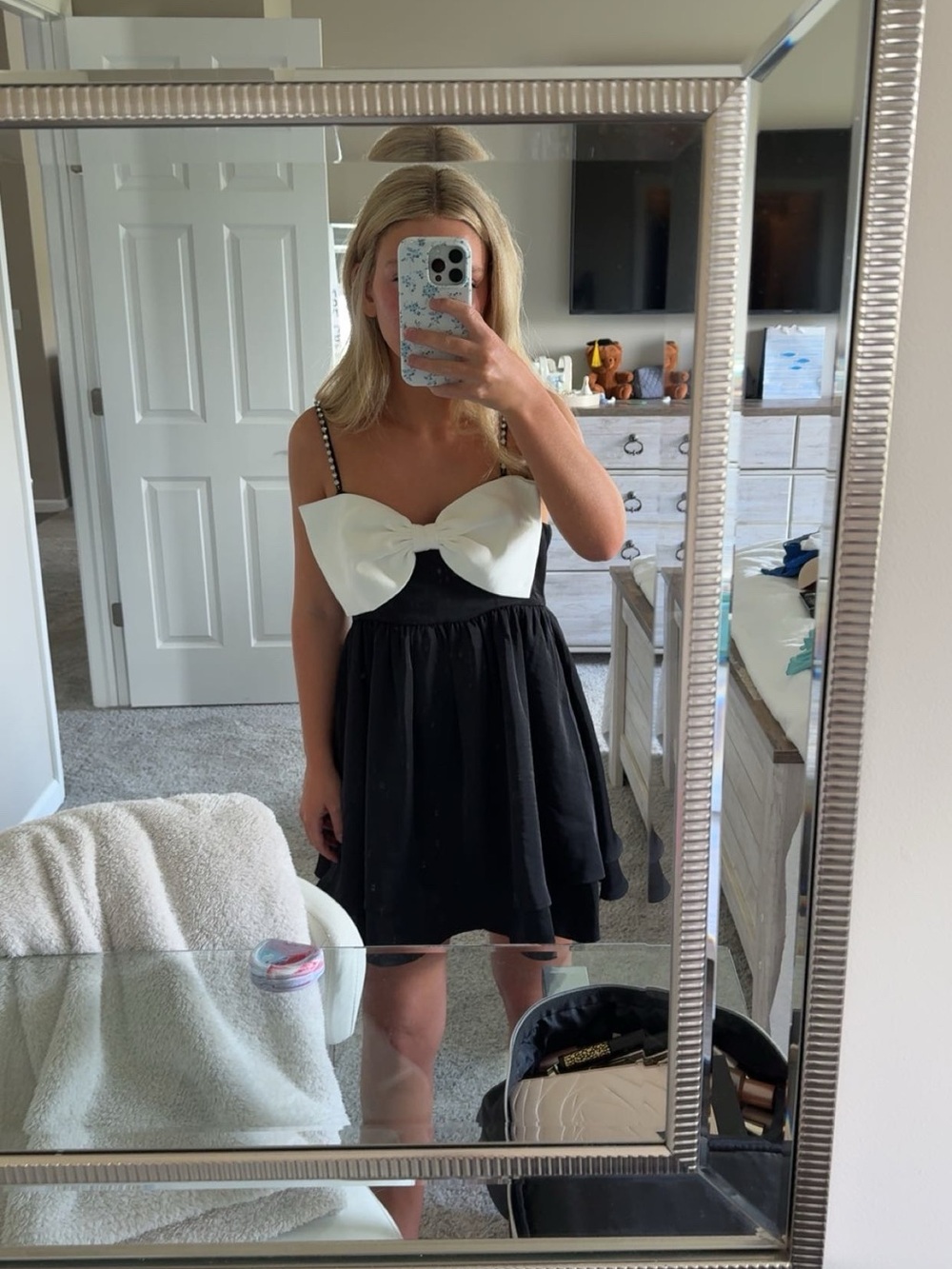Black and White Bow-Accent Dress